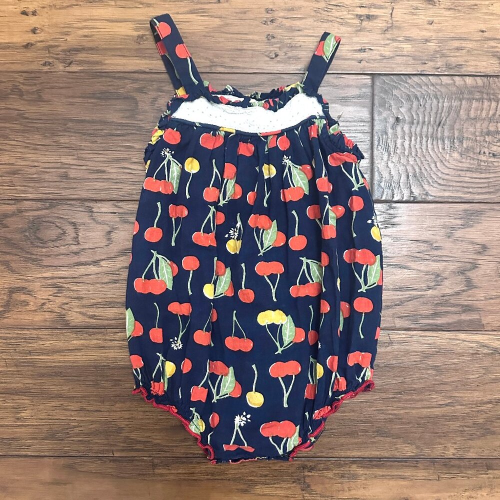 Pink Chicken Cherry Print Bubble Romper
